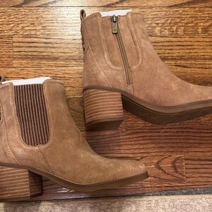 Earth Tan Suede Stacked Heel Ankle Boots